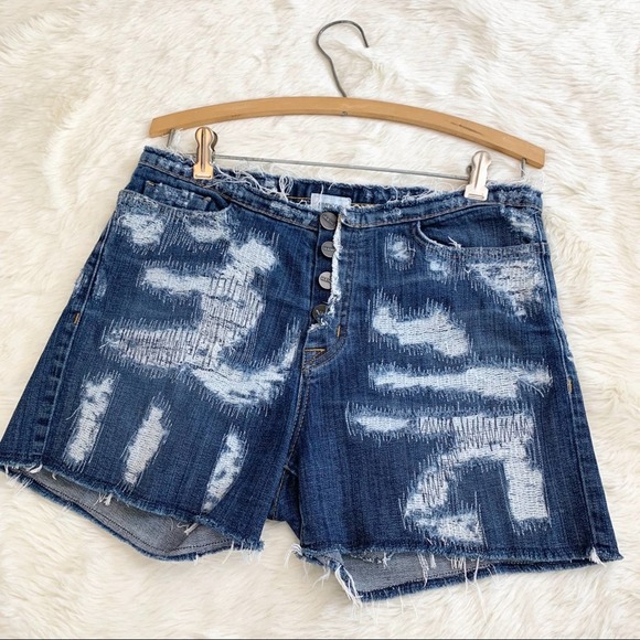 HUDSON Jeans Deconstructed Button Fly Denim Shorts - Picture 1 of 8